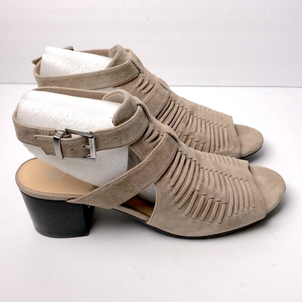Bella Vita Women's Tan Suede Leather Shoes Block Heel Open Toe Size 8.5M